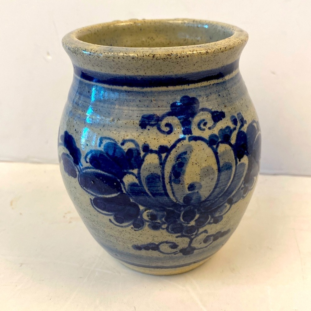 Vintage salt glaze blue stoneware vase signed by Gerrit Schipper